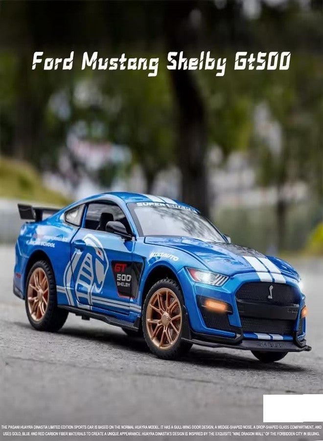 KENIRY Exclusive Alloy Metal Pull Back Die-cast Car Model with Sound Light Mini Auto Toy for Kids Metal Model Toy Car with Sound and Light [New Model] (1.32 Scale Mustang Shelby GT500-BLUE) - Image 2